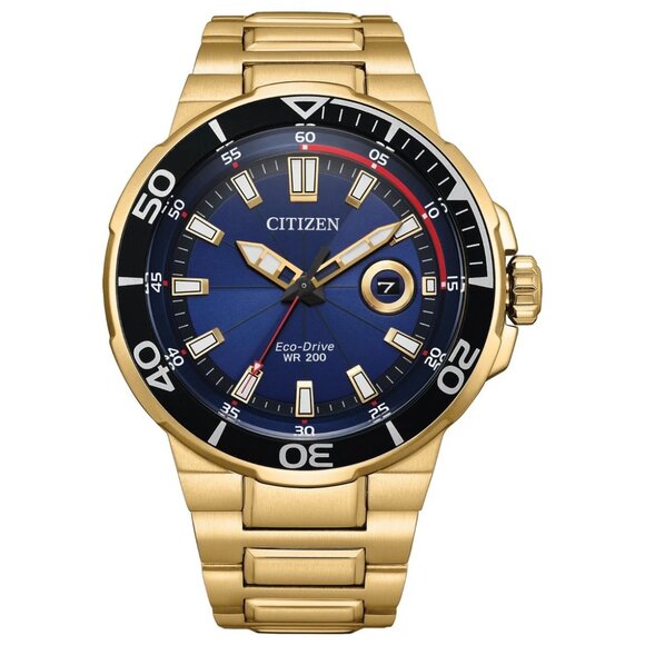 Citizen Men's Sport Casual Calendar Eco-Drive Ring Gold Watch 47 MM AW1423-57L - Picture 1 of 6
